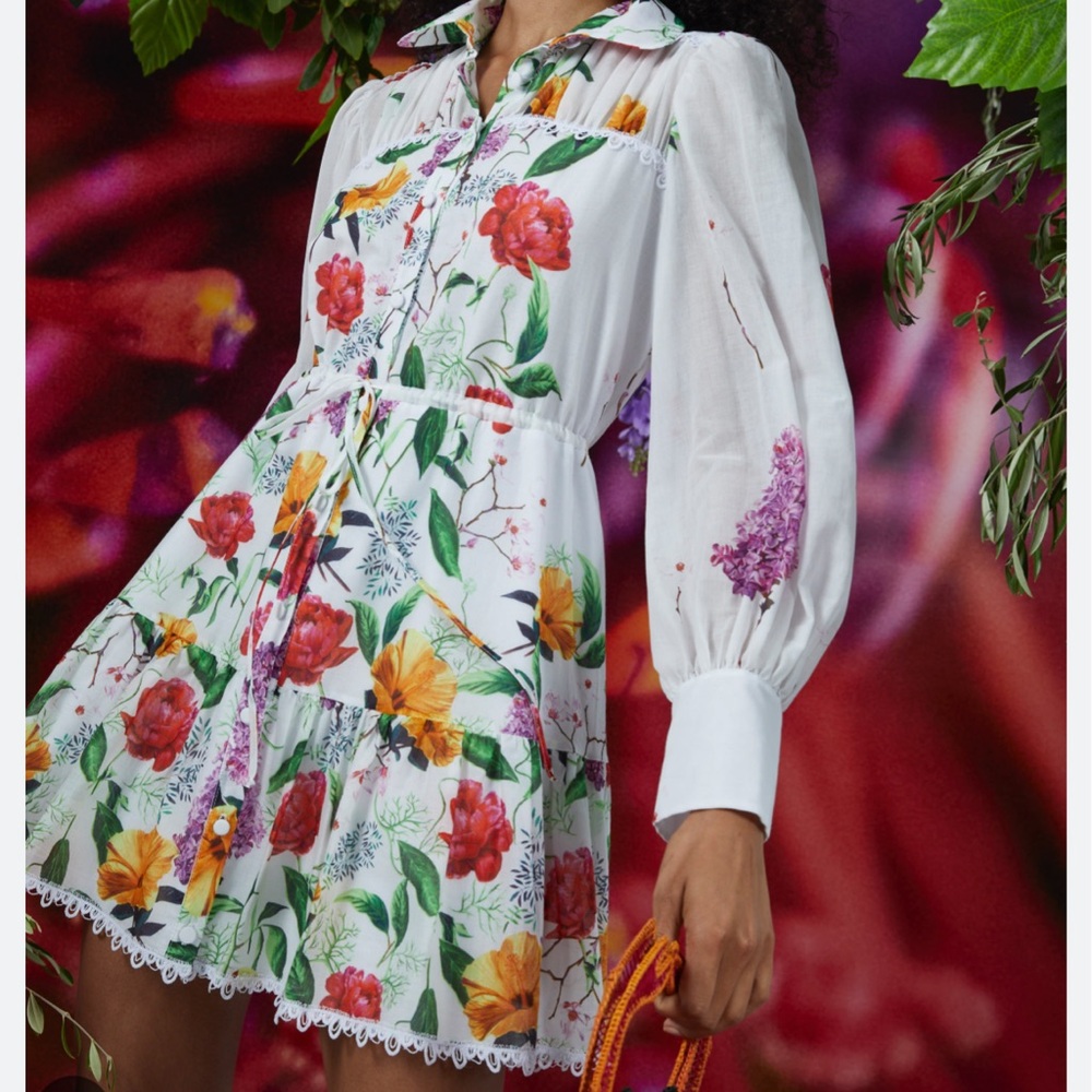Charo Ruiz Begonia Floral Print White shirt Dress S